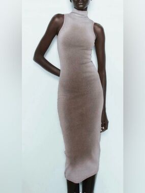 Zara Sleeveless Mock Neck “Spray Paint “Maxi Dress in Gray